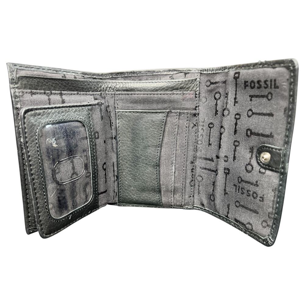 FOSSIL Y2K Long Live Vintage 1954 Trifold Wallet Women's Black Leather 5.5"x4" - Picture 7 of 9